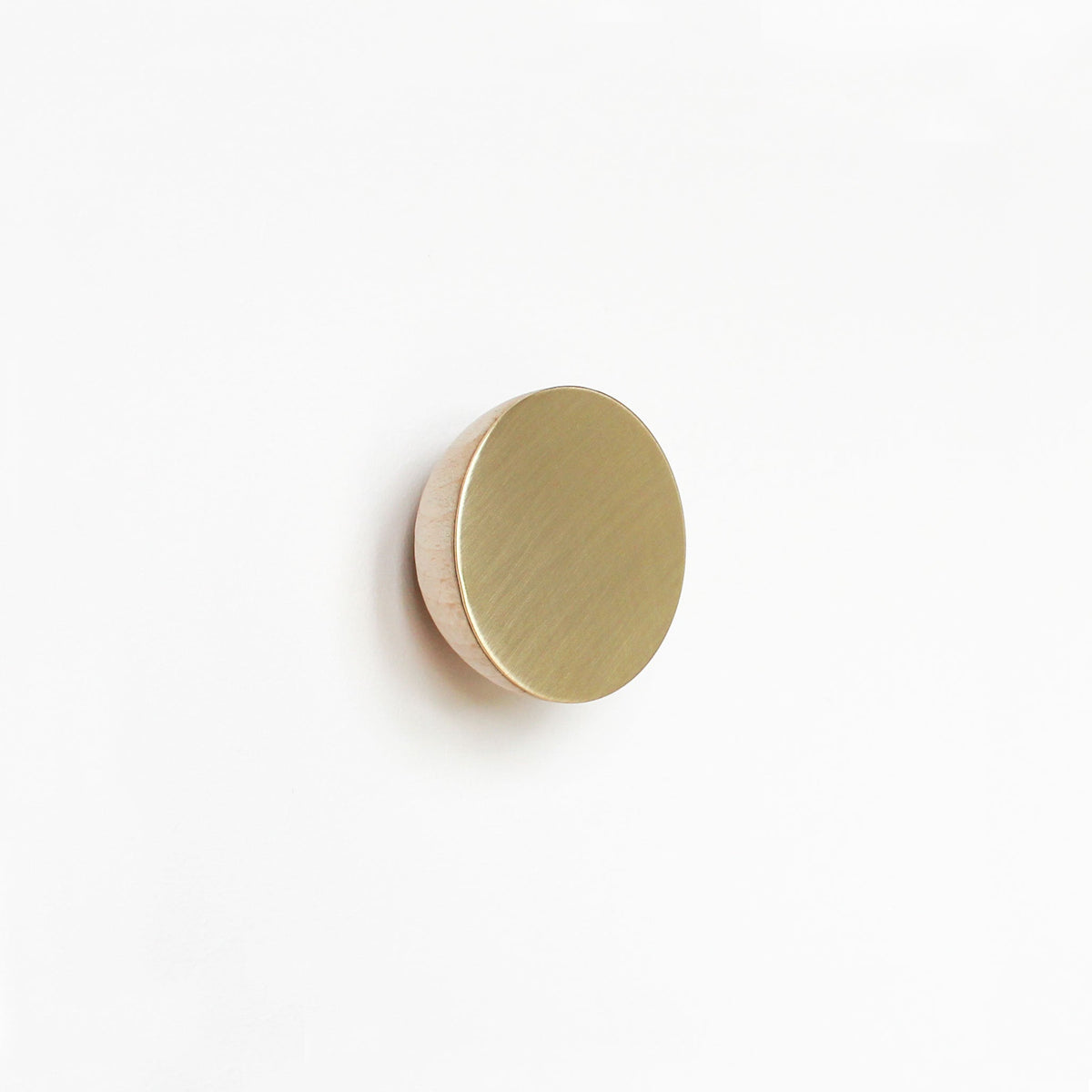 Round Beech Wood & Brass Wall Mounted Coat Hook / Knob