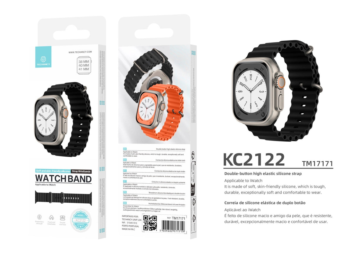 Techancy Bracelete De Silicone Preta KC2122, Compatível Com Apple Watch 38 Mm/40 Mm/41 Mm, Material De Silicone Macio