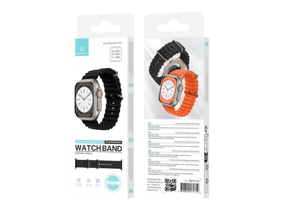 Techancy Bracelete De Silicone Preta KC2122, Compatível Com Apple Watch 38 Mm/40 Mm/41 Mm, Material De Silicone Macio